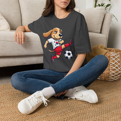 Kids’ Soccer Dog T-Shirt — Cute Cartoon Puppy Kicking Ball (Korean Flag Jersey)