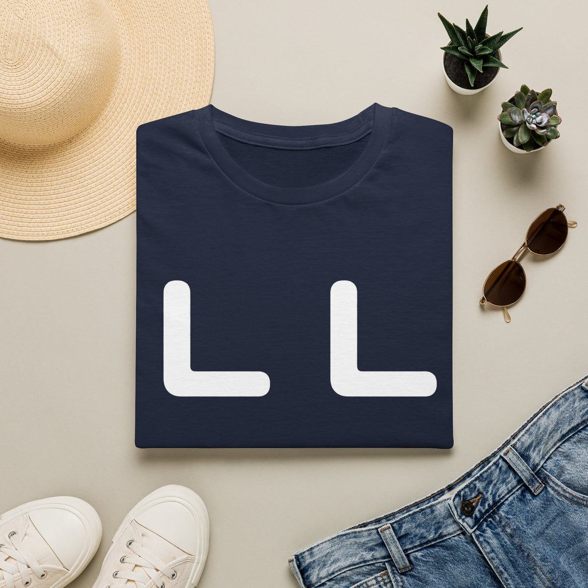Minimalist LL Graphic T-Shirt — Bold White Letter Design