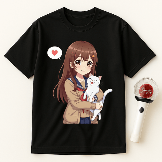 ANIME AND CAT UNISEX T-SHIRT