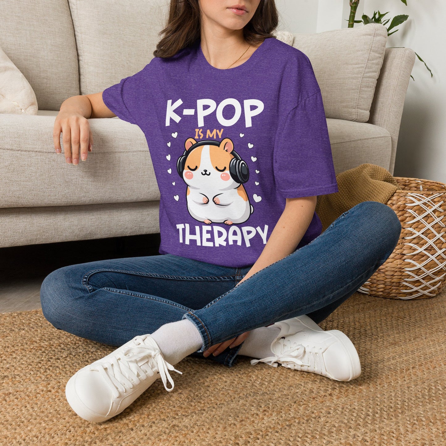 K-Pop Is My Therapy T-Shirt — Cute Hamster Headphones Tee for K-Pop Fans