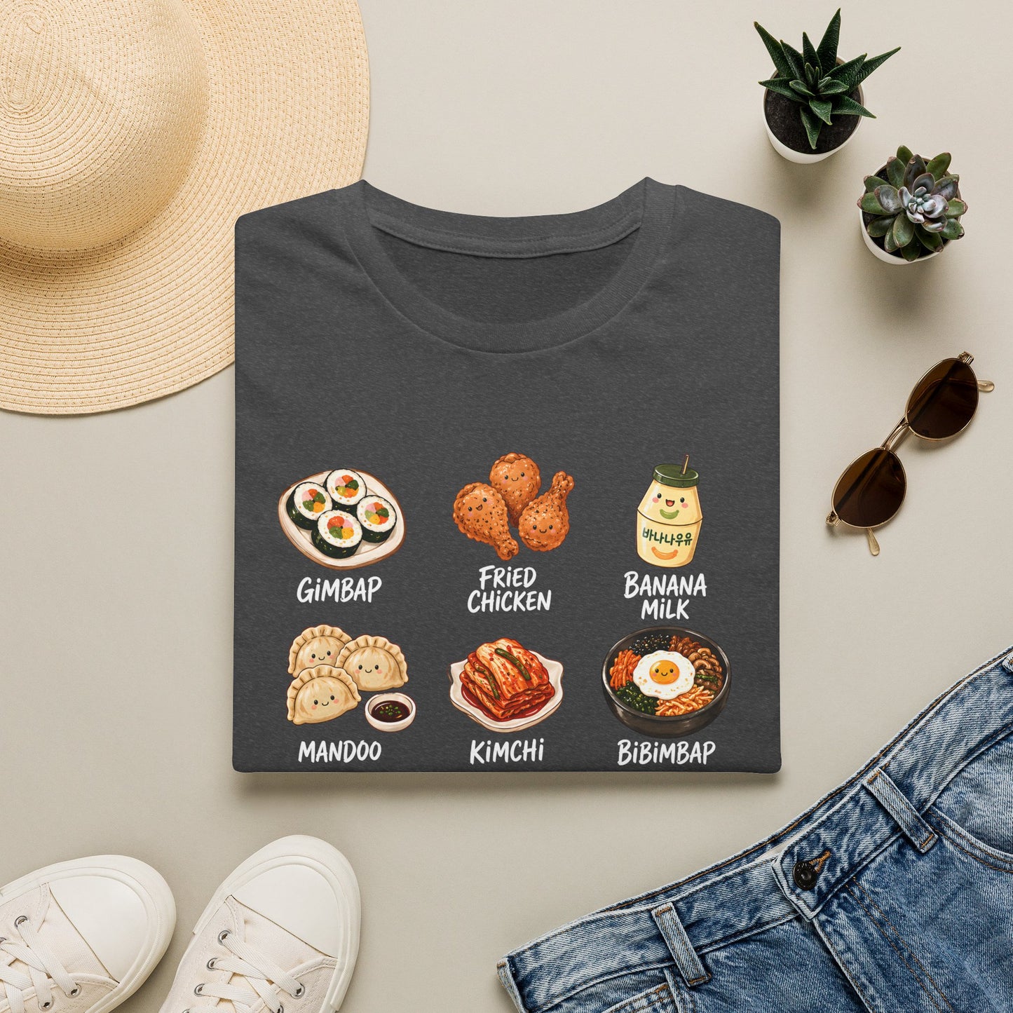 Korean Food Icons T-Shirt — Gimbap, Kimchi, Bibimbap & More Foodie Tee