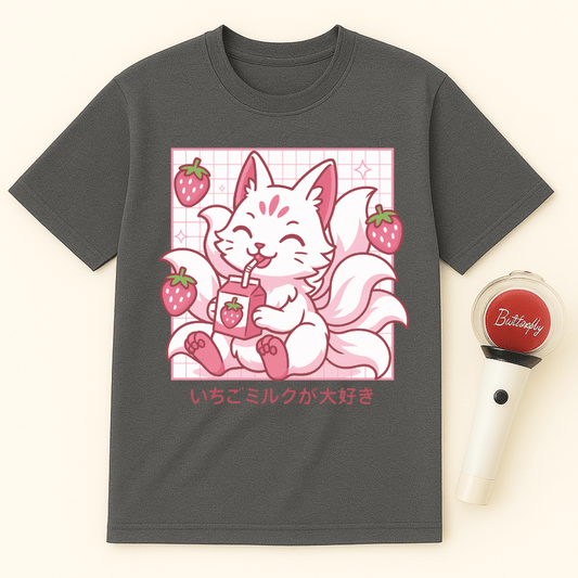 PINK STRAWBERRY MILK KITSUNE FOX UNISEX T-SHIRT
