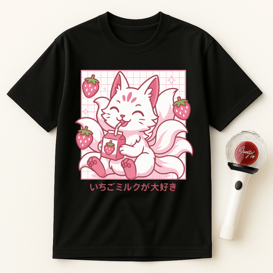PINK STRAWBERRY MILK KITSUNE FOX UNISEX T-SHIRT