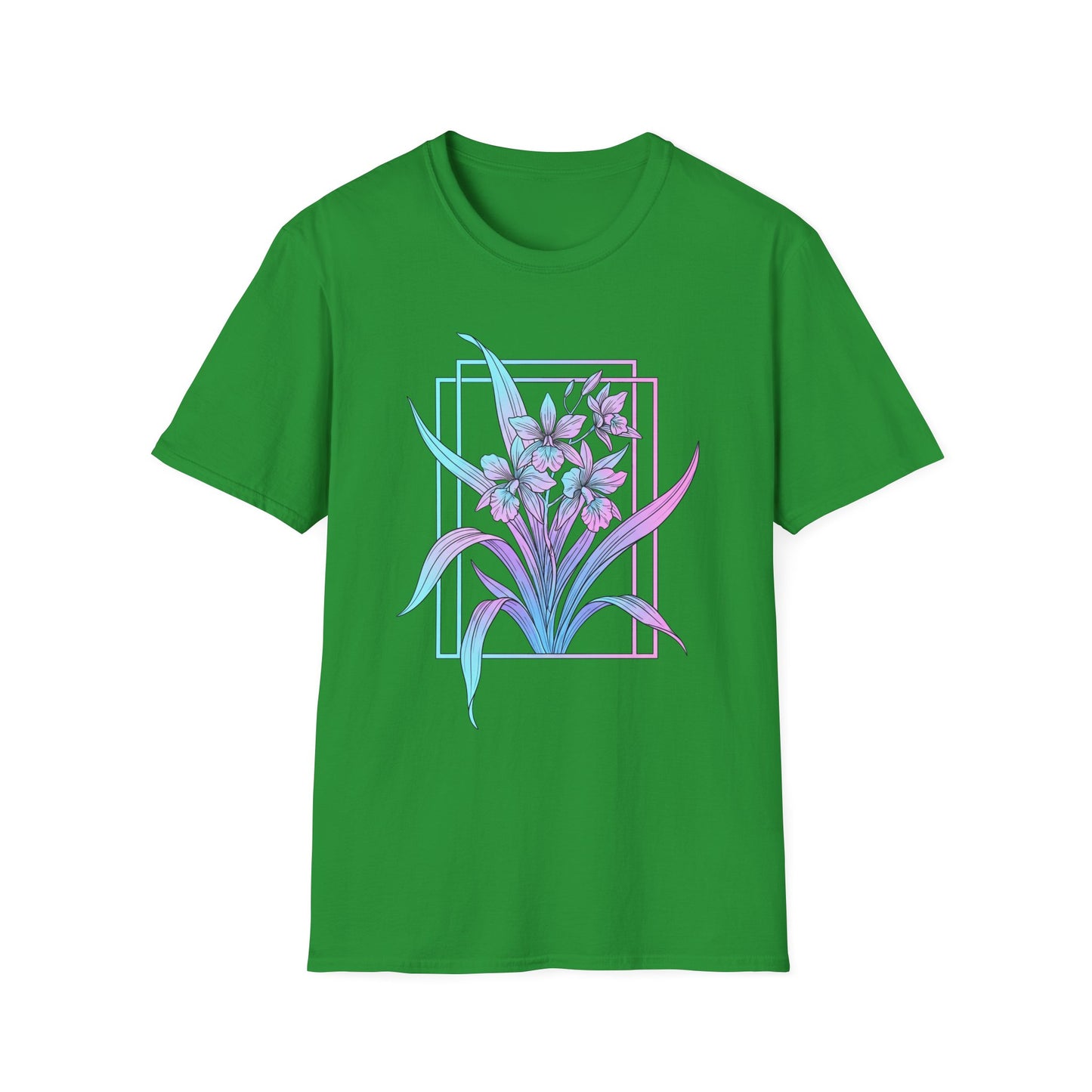 Floral Pastel Iris Tee — Botanical Purple & Teal Graphic T-Shirt