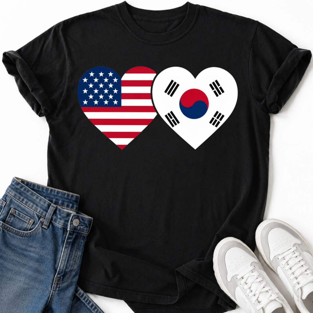 USA & SOUTH KOREA HEART FLAG T-SHIRT