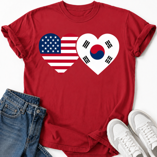 USA & SOUTH KOREA HEART FLAG T-SHIRT