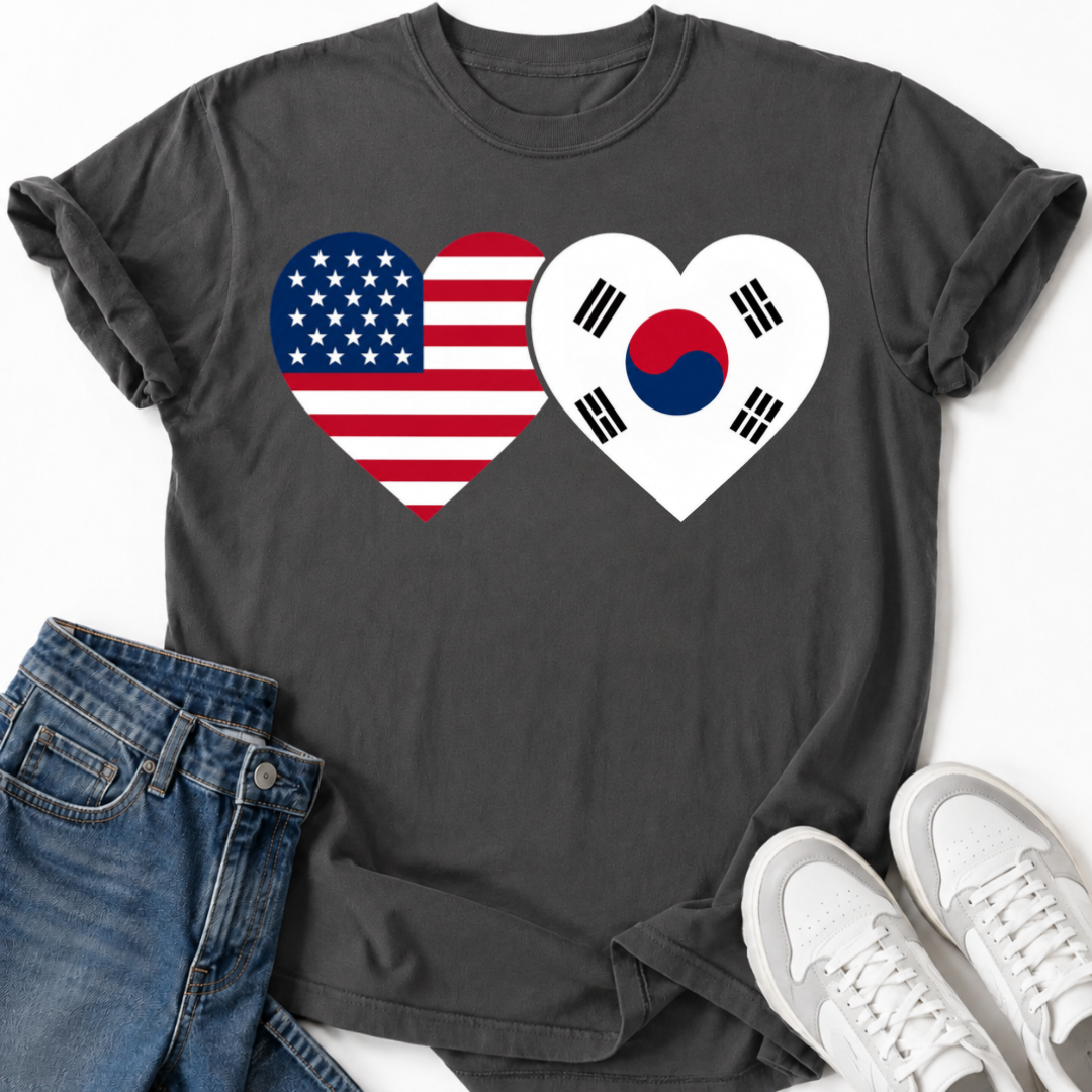 USA & SOUTH KOREA HEART FLAG T-SHIRT