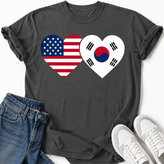 USA & SOUTH KOREA HEART FLAG T-SHIRT