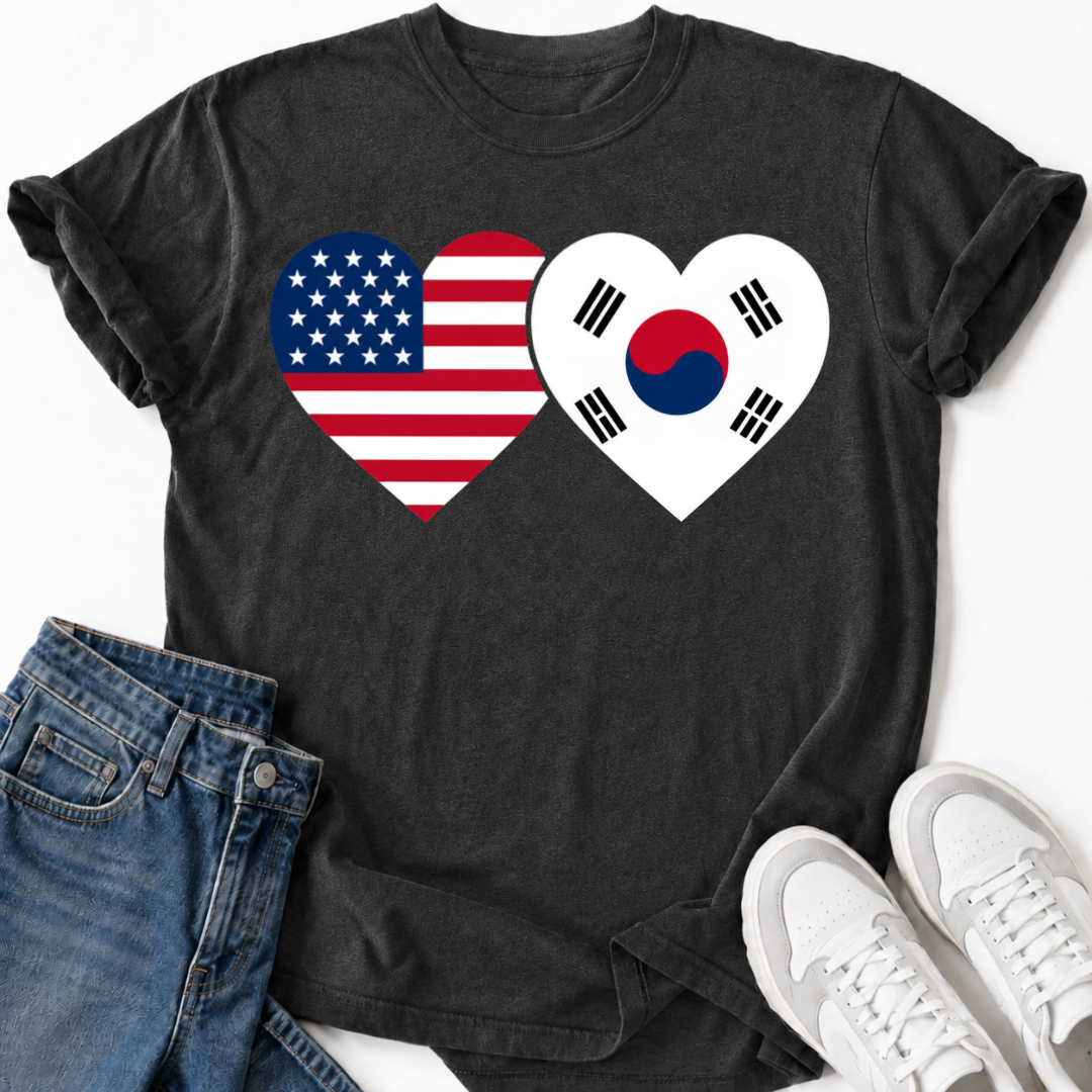 USA & SOUTH KOREA HEART FLAG T-SHIRT