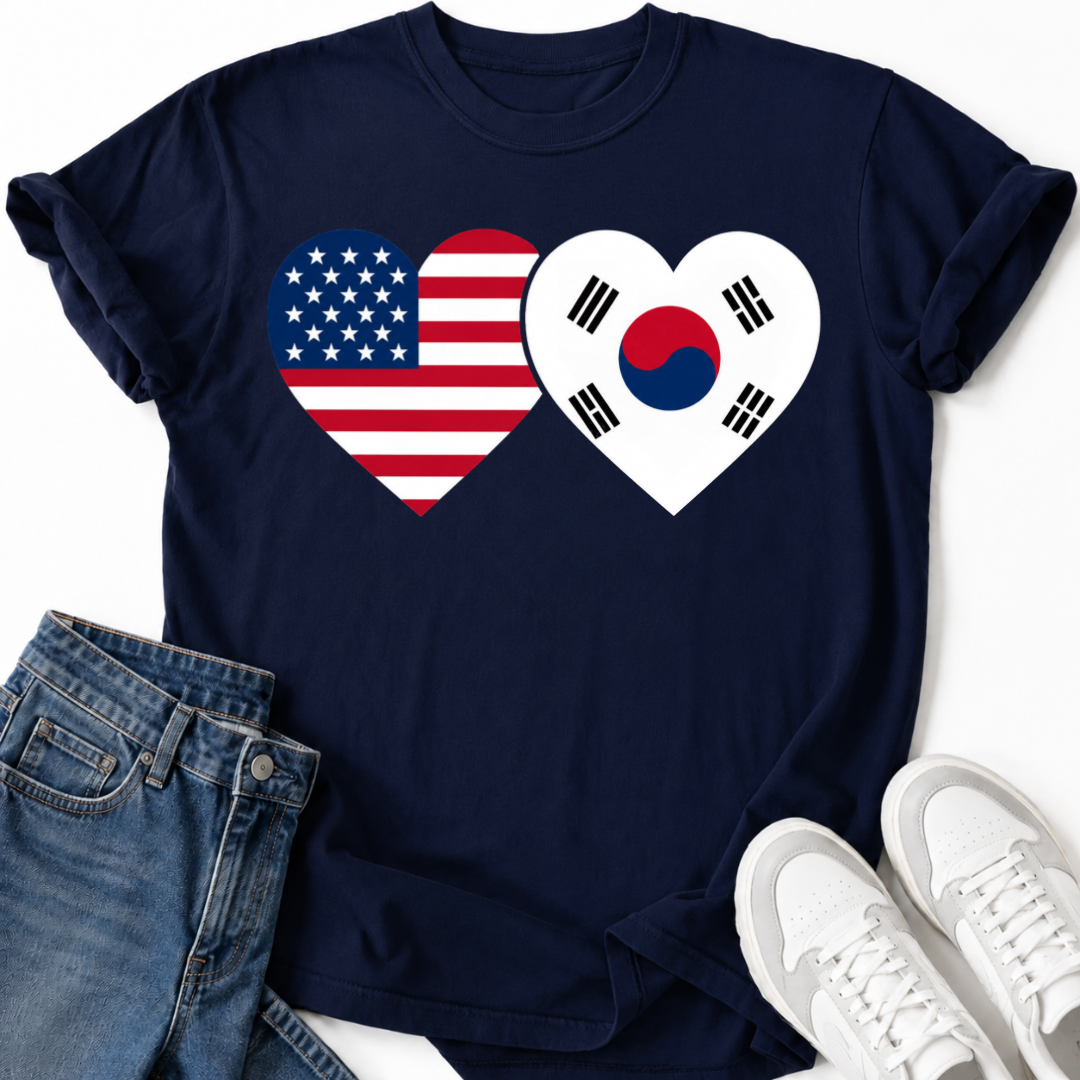 USA & SOUTH KOREA HEART FLAG T-SHIRT