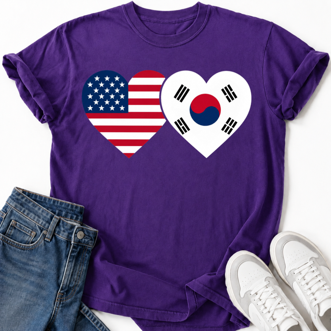 USA & SOUTH KOREA HEART FLAG T-SHIRT