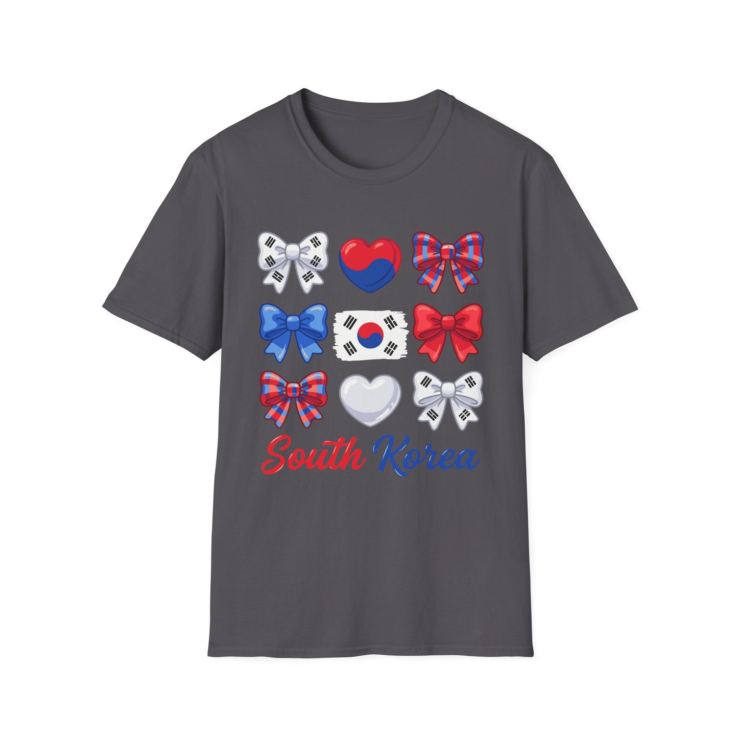 South Korea Bow Graphic T‑Shirt — Korean Flag Heart & Ribbon Design