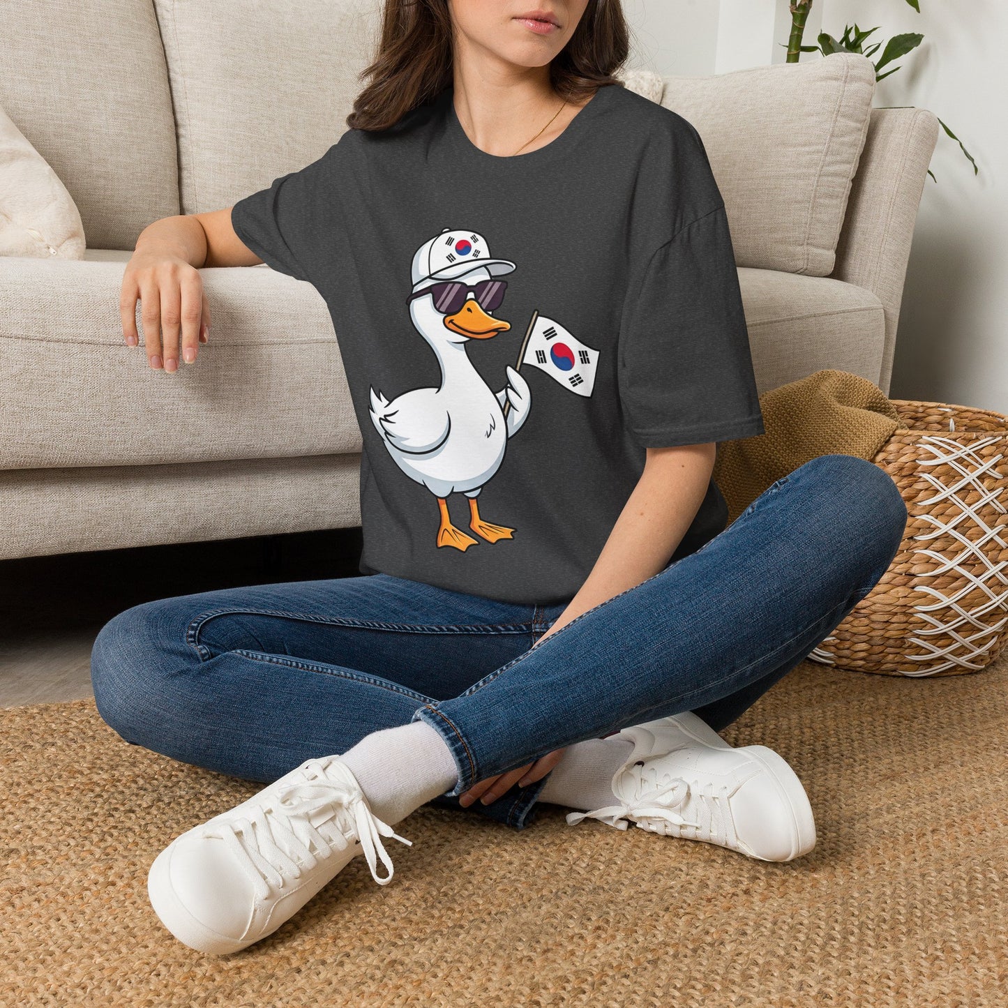 Korean Flag Duck T-Shirt — Cute Sunglasses Duck Holding South Korea Flag