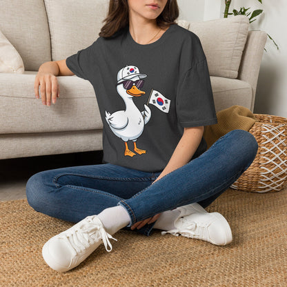 Korean Flag Duck T-Shirt — Cute Sunglasses Duck Holding South Korea Flag