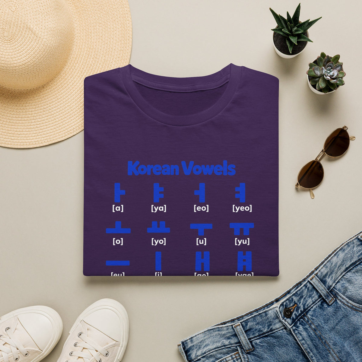 Korean Vowels Chart T-Shirt — Hangul Pronunciation Guide Tee