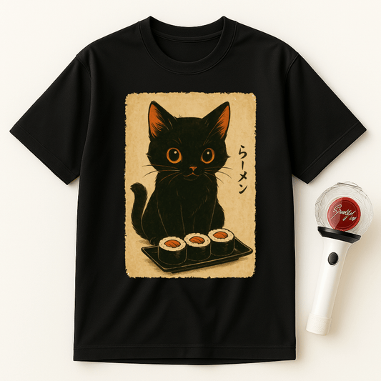 BLACK CAT SUSHI UNISEX T-SHIRT