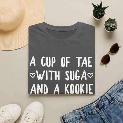 A Cup of Tae with Suga and a Kookie T-Shirt — BTS Fan Quote Tee