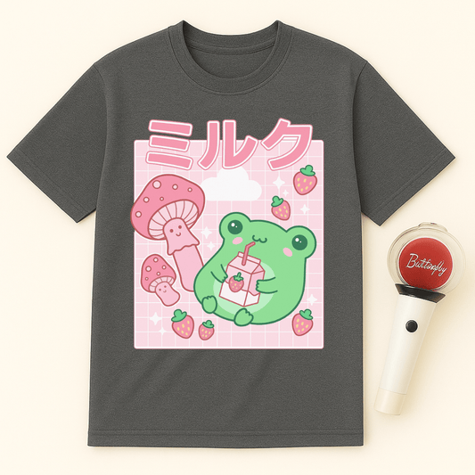 FROG DRINKING STRAWBERRY MILK UNISEX T-SHIRT