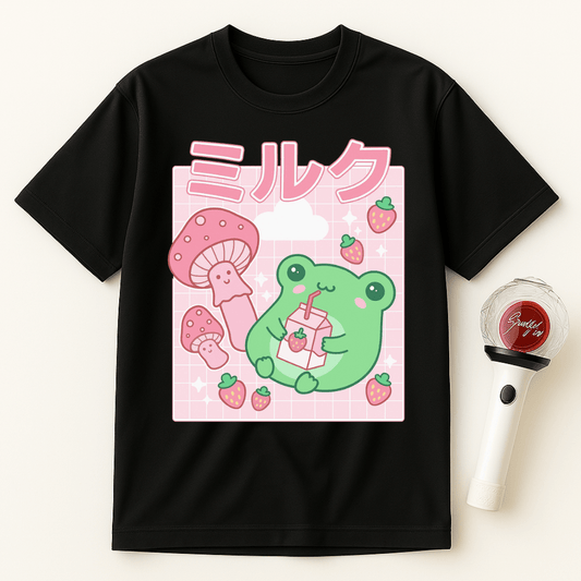FROG DRINKING STRAWBERRY MILK UNISEX T-SHIRT