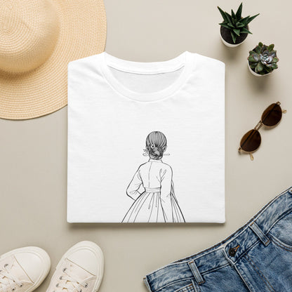 Sketch Back View Woman Tee — Minimalist Line Art T-Shirt