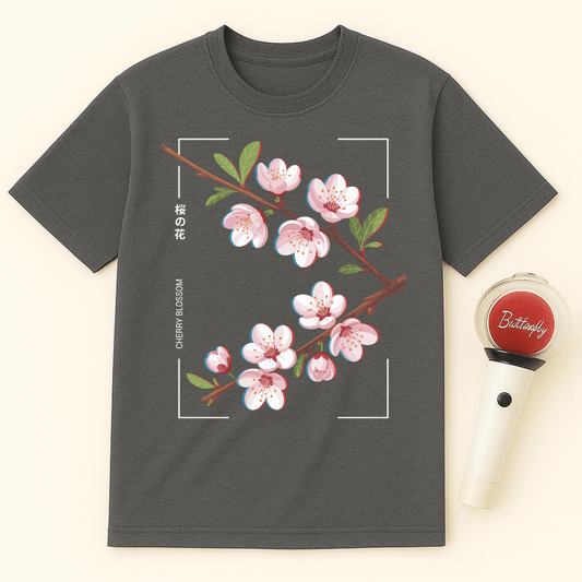 CHERRY BLOSSOM BRANCH WITH JAPANESE TEXT UNISEX T-SHIRT