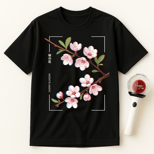 CHERRY BLOSSOM BRANCH WITH JAPANESE TEXT UNISEX T-SHIRT