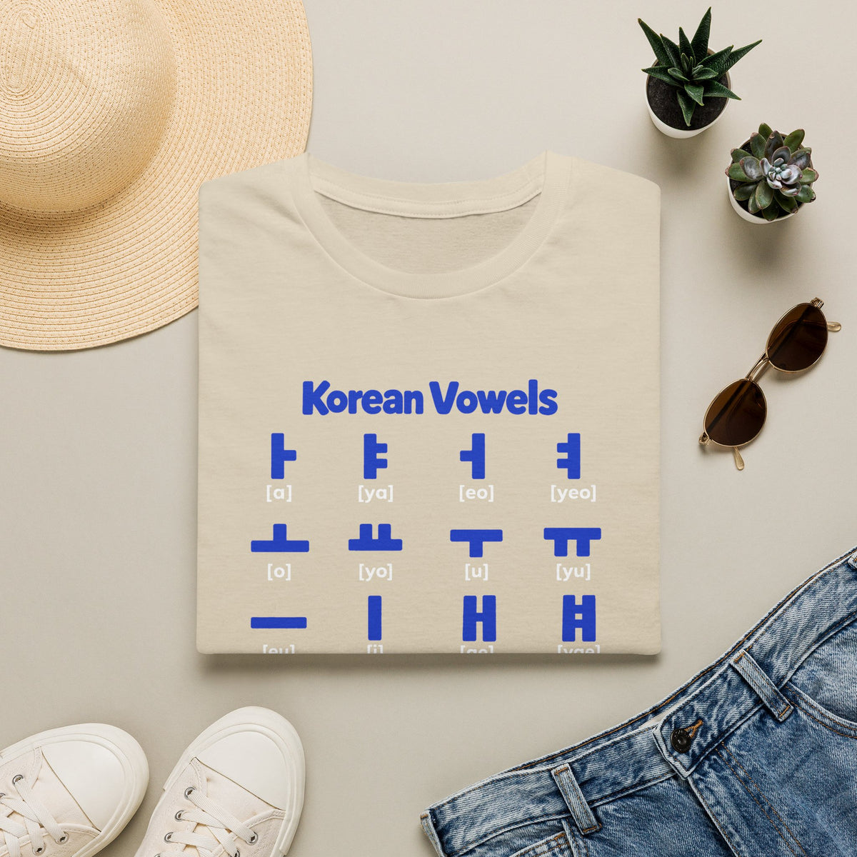 Korean Vowels Chart T-Shirt — Hangul Pronunciation Guide Tee
