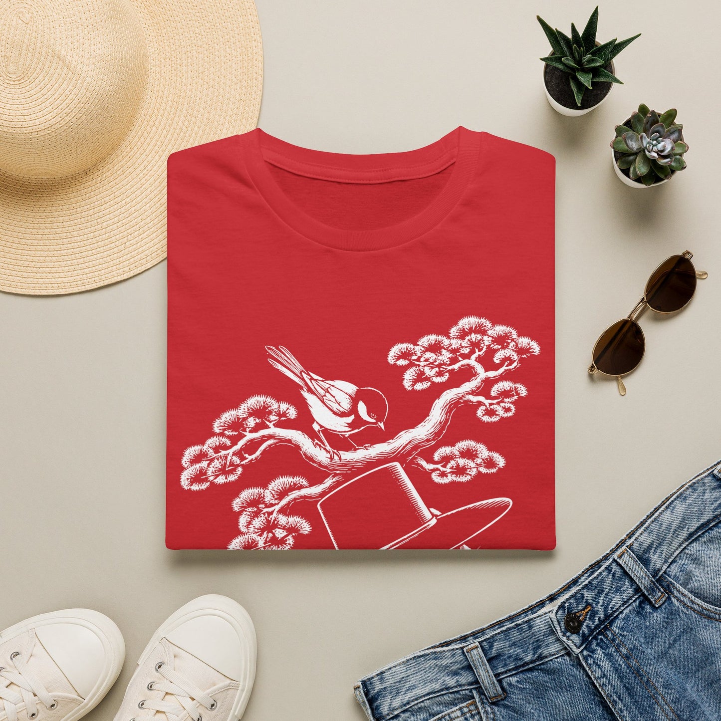 Cat in Top Hat T-Shirt — Whimsical Noir Cat & Bird Graphic Tee