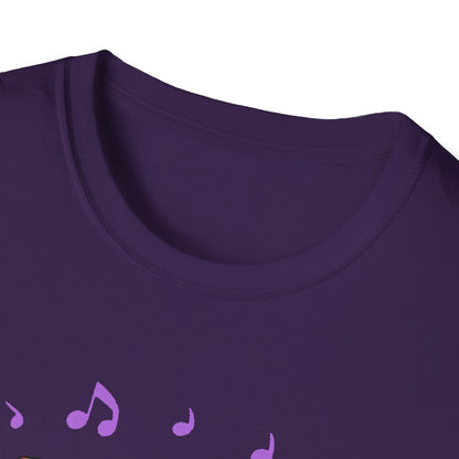 Cute Cat Music Lover T-Shirt - Unisex Softstyle Tee with Headphones and Musical Notes