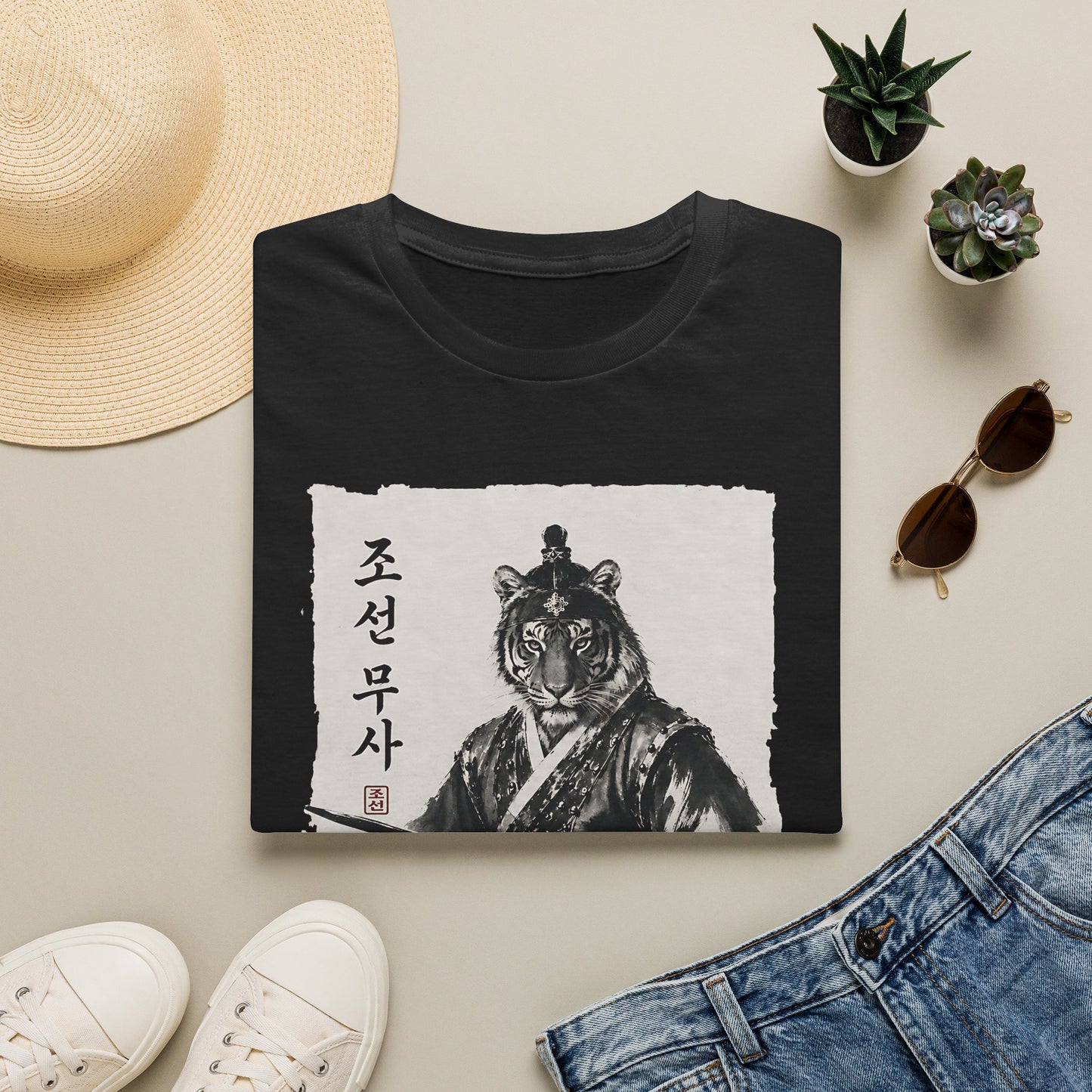 Tiger Warrior T‑Shirt – Korean Brush Art Samurai Design