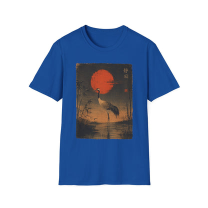 Crane & Red Sun T-Shirt — Japanese Vintage Sunset Tee