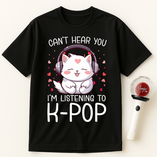 CAN'T HEAR YOU I'M LISTENING TO K-POP WHITE CAT UNISEX T-SHIRT