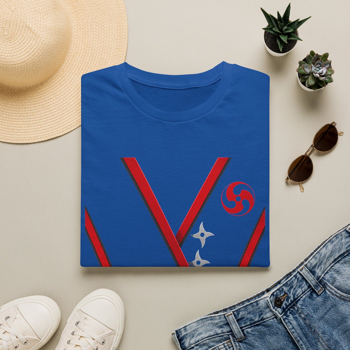 Red Accent V-Stripe Tee — Minimalist Graphic Shirt
