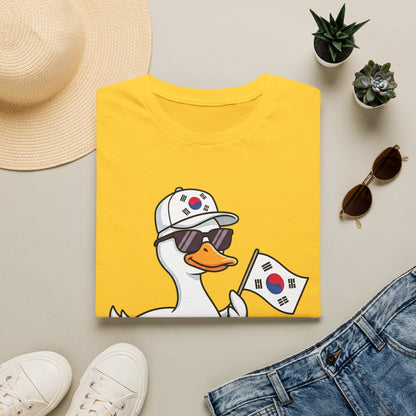 Korean Flag Duck T-Shirt — Cute Sunglasses Duck Holding South Korea Flag