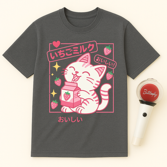 KAWAII STRAWBERRY MILK CAT UNISEX T-SHIRT