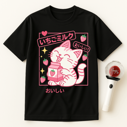 KAWAII STRAWBERRY MILK CAT UNISEX T-SHIRT