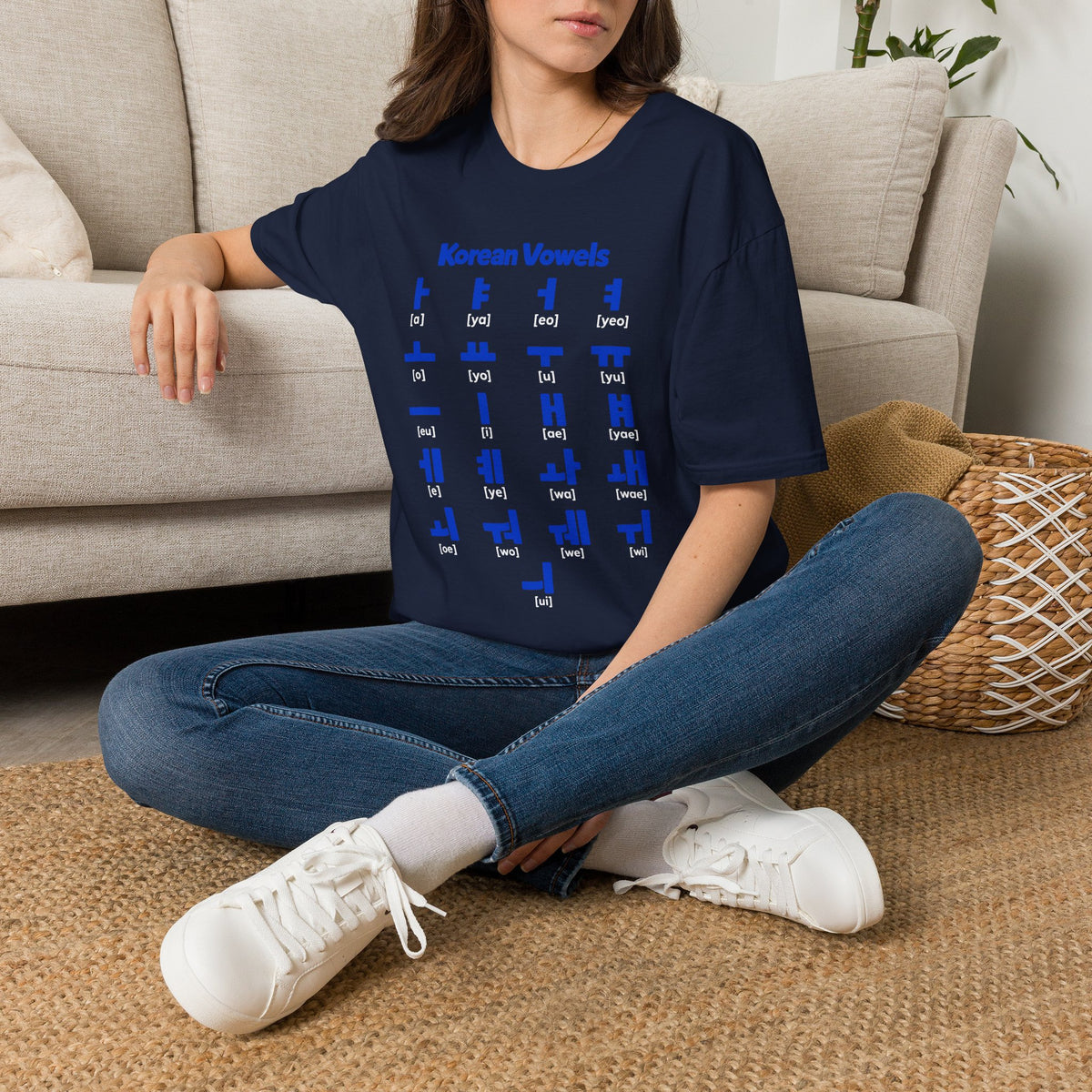 Korean Vowels Chart T-Shirt — Hangul Pronunciation Guide Tee