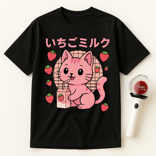 CAT STRAWBERRY MILK UNISEX T-SHIRT