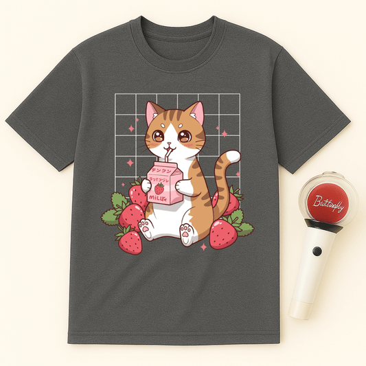 CAT STRAWBERRY MILK UNISEX T-SHIRT