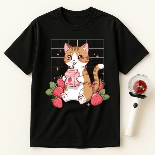 CAT STRAWBERRY MILK UNISEX T-SHIRT