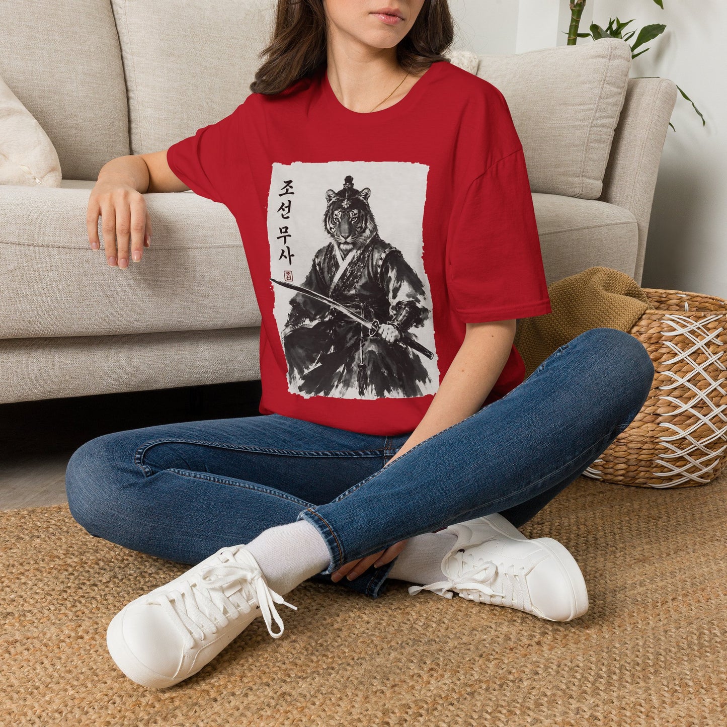 Tiger Warrior T‑Shirt – Korean Brush Art Samurai Design