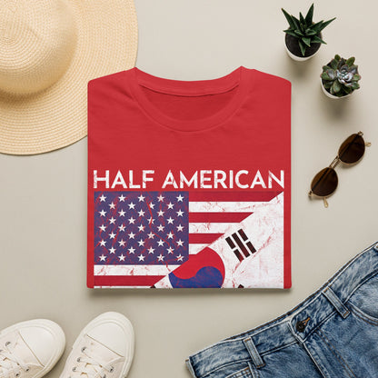 Half American Half Korean T‑Shirt — 'Half American, Half Korean, All Awesome' Patriotic Tee
