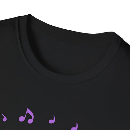 Cute Cat Music Lover T-Shirt - Unisex Softstyle Tee with Headphones and Musical Notes