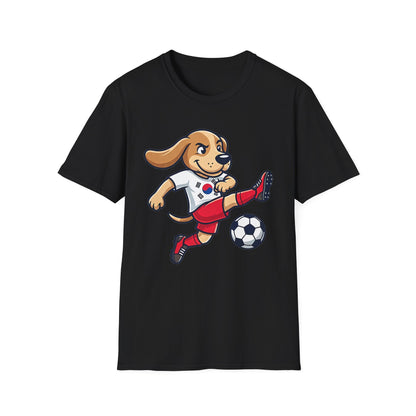 Kids’ Soccer Dog T-Shirt — Cute Cartoon Puppy Kicking Ball (Korean Flag Jersey)