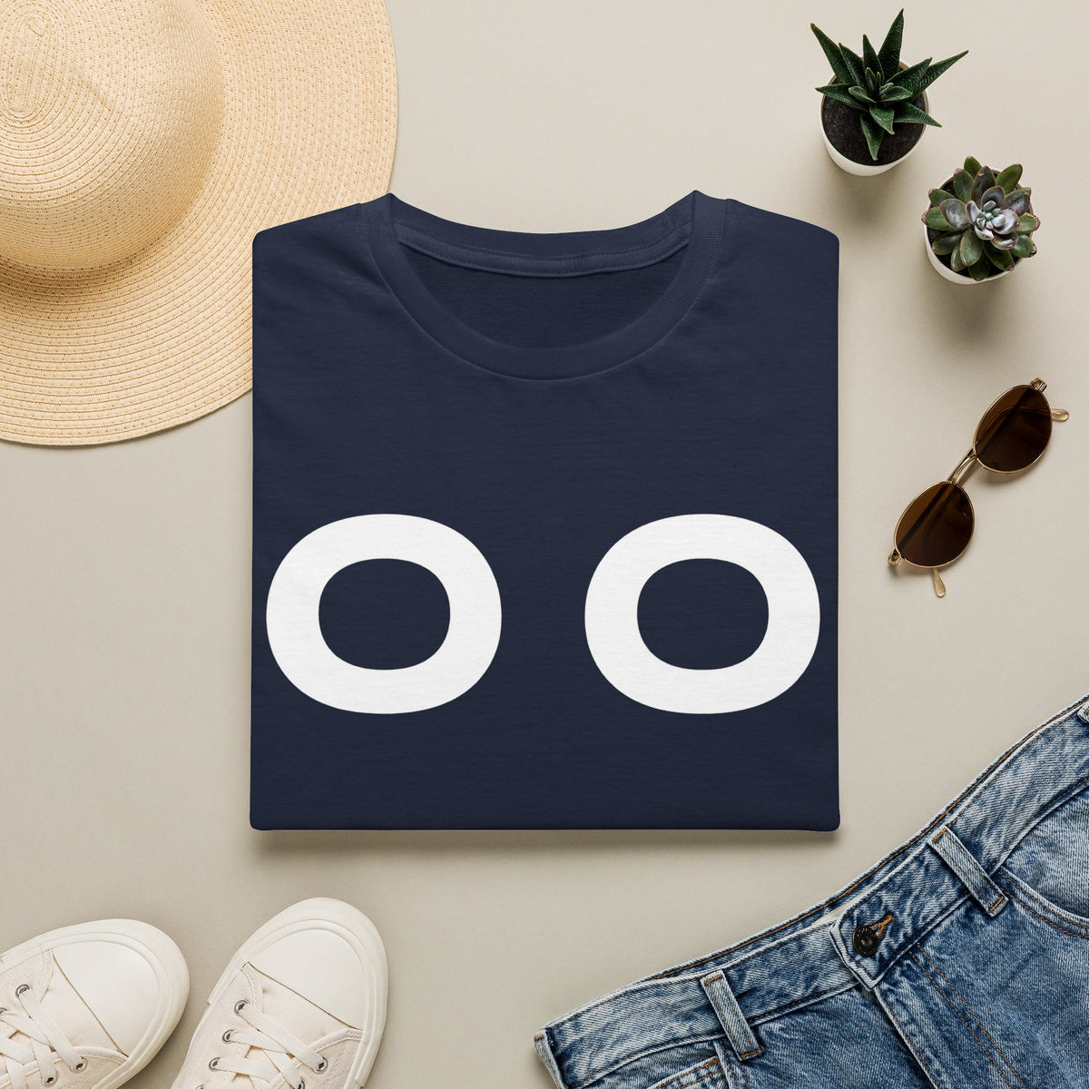Minimalist 'Eyes' Graphic T-Shirt – Playful White O’s Tee
