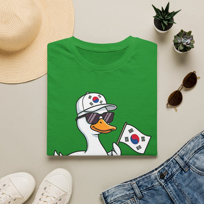Korean Flag Duck T-Shirt — Cute Sunglasses Duck Holding South Korea Flag