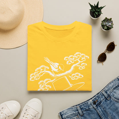 Cat in Top Hat T-Shirt — Whimsical Noir Cat & Bird Graphic Tee