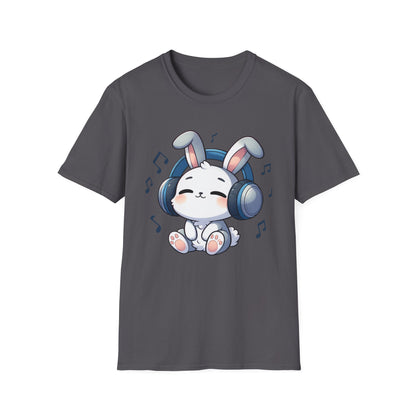 Cute Bunny Music Unisex Softstyle T-Shirt - Perfect Gift for Music Lovers