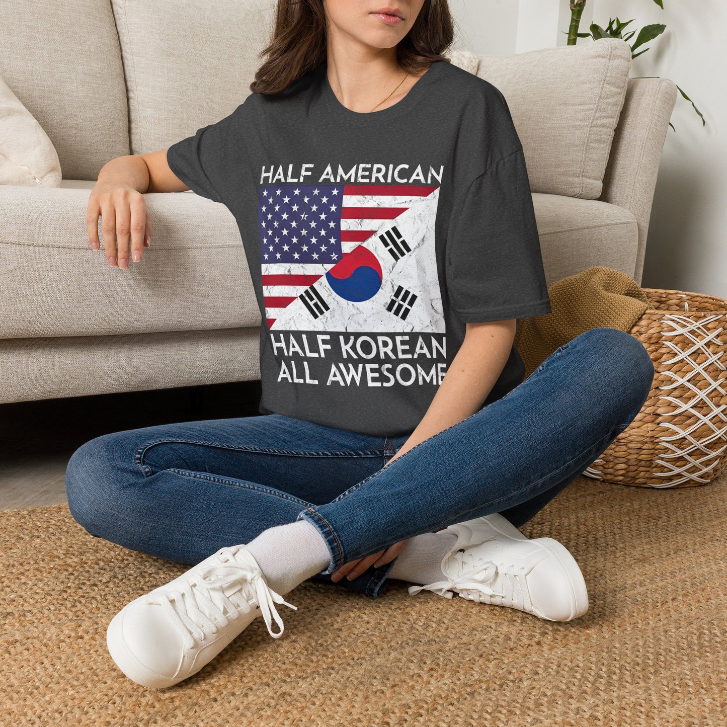 Half American Half Korean T‑Shirt — 'Half American, Half Korean, All Awesome' Patriotic Tee
