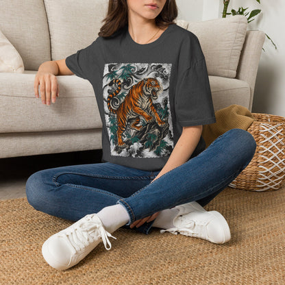 Tiger Tattoo Graphic T‑Shirt — Roaring Tiger Illustration Tee